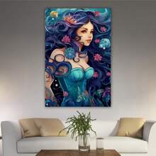 1 Piece Home Wall Decor Framed Canvas Mermaid Pattern Canvas Wall Art Paintings For Living Room - Canvas Framed Print Wall Artworks Bedroom Decoration Office Wall Decor
