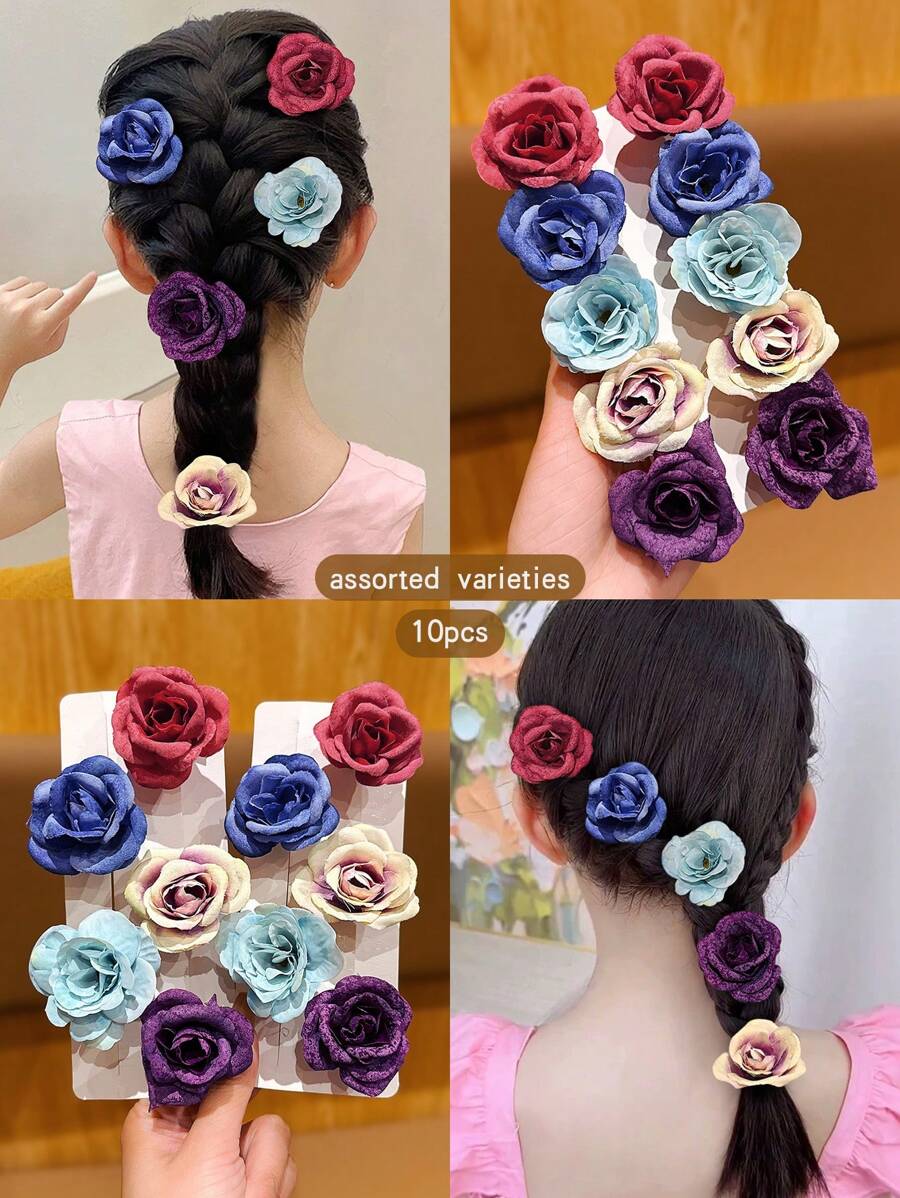 10pcs Colorful Sweet Floral Hair Clips, Suitable For Daily Use Hair Accessories