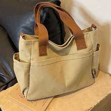 时尚简约纯色帆布包新款大学生单肩斜挎包女士休闲多功能单肩托特包