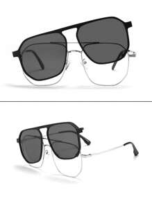 Polarized Magnetic Clip-On Glasses Frame, 2-In-1 Double-Bridge Large Frame Myopia Glasses, Flattering And Slimming