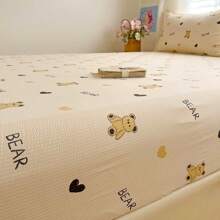 1 pièce Drap de lit à motif floral blanc, vague en forme de cœur, carreaux gris et blanc, rose bleue, fraise, ours à pois. Nouvelle série de draps moelleux nuages, impression à bulles, impression numérique fraîche. Protège-matelas pour lit simple, drap-housse antidérapant, convient pour dortoir d'étudiant, hôtel, lit simple/double, toutes saisons, lavable en machine - Multicolore - Voir 11