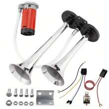 Dual Trumpet Air Horn Kit With Compressor For Car Truck Motorcycle (Silver) - Variant1 - View 1
