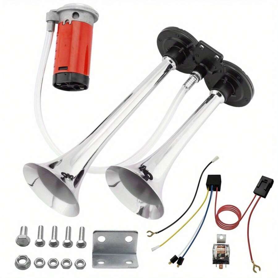 Dual Trumpet Air Horn Kit With Compressor For Car Truck Motorcycle (Silver) - Variant1 - View 1