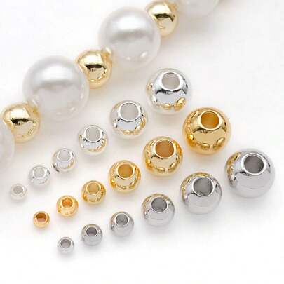 30 件 18k 镀金 2/2.5/3/4/5/6 毫米小号光滑圆珠铜质隔珠散球珠适用于 DIY 手链首饰制作工艺配件珠子