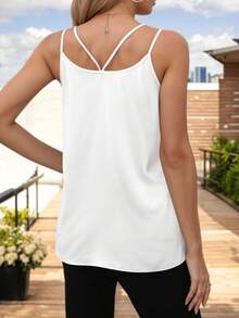Women's Basic Blouse With Crossed Straps And V-Neckline - White - View 2