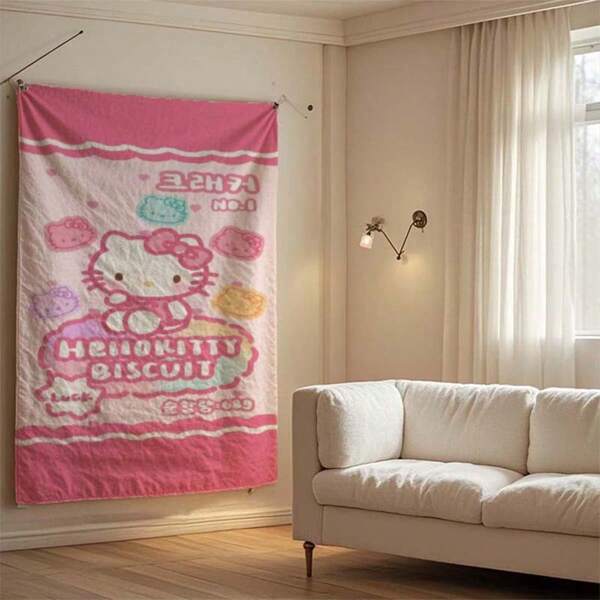 Sanrio 1 pièce Joli Tapisserie motif rose Hello chat Sanrio - Facile à accrocher comme décoration murale pour chambre de joueur, dortoir - Cadeau parfait pour amis et famille
