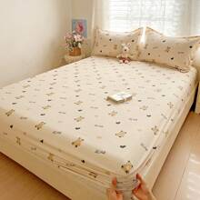 1 pièce Drap de lit à motif floral blanc, vague en forme de cœur, carreaux gris et blanc, rose bleue, fraise, ours à pois. Nouvelle série de draps moelleux nuages, impression à bulles, impression numérique fraîche. Protège-matelas pour lit simple, drap-housse antidérapant, convient pour dortoir d'étudiant, hôtel, lit simple/double, toutes saisons, lavable en machine - Multicolore - Voir 12