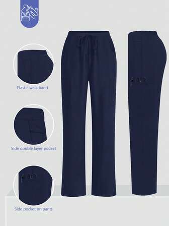 cimmuovere Casual Commuting 6 Pocket Elastic Waist Loose Pants Scrub Nurse Scrub Workwear Dentist Healthcare Pet Hospital Laboratory
