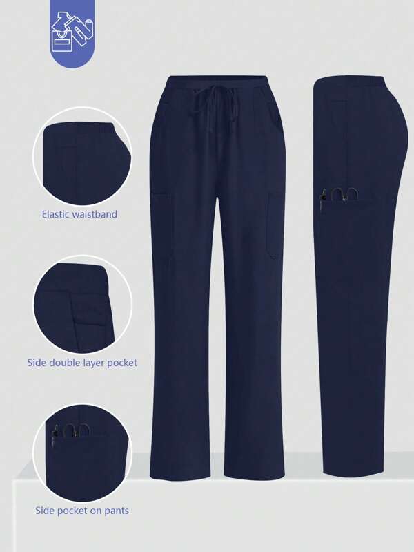 cimmuovere Casual Commuting 6 Pocket Elastic Waist Loose Pants Scrub Nurse Scrub Workwear Dentist Healthcare Pet Hospital Laboratory
