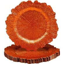 Platos de carga naranja de 13 pulgadas, cargadores redondos de arrecife para platos de cena, cargadores de platos de plástico para mesa y decoración de boda, juego de 8 - Naranja - Ver 1