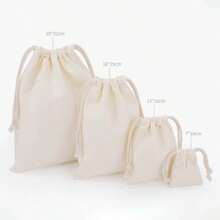 Cotton Drawstring Storage Bag White Canvas Bags For Candy Gift Package Pouch Reusable Home Sundries Organize Dustproof Sacks - 牛奶咖啡 - 查看 10