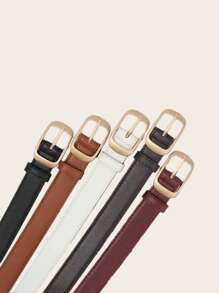 2pcs Women's Square Buckle Waist Belt, Classic PU Leather Solid Color Vintage Decoration Casual Jeans Belt - Belt - View 2