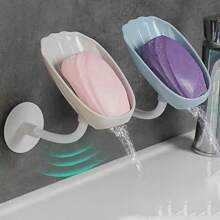3Pcs Multi-Color Wall Mount Soap Dish Set, Plastic Shell Shaped Soap Holder, Draining Soap Tray, Bathroom Soap Storage Rack, Bathroom Accessories, Bathroom Storage & Organization, No Drilling Required, Suitable For Kitchen Sink Bathroom Accessories Bathroom Tools - Multicolor - View 2