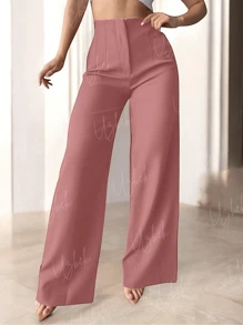 Pantalón de Pinzas Acampanado.  Pierna Amplia.  Talle Ajustado con Pinzas. - Rosa vieja - Ver 2