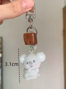1pc Unisex Cute Cartoon Flocked Poodle Keychain, Bone Bead Decor, Versatile For Phone Case, Bag, Student