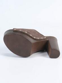 夏季新款女士高跟厚底凉鞋厚底防水性感绑带露趾厚底拖鞋 - 深棕色 - 查看 11