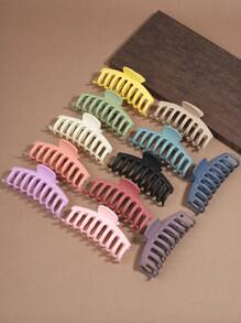 12pcs/Set Minimalist Colorful Hair Clips, Matte Plastic, Mixed Colors, Hollow Oval Design, Claw Clamps, Fashion Hair Accessories Suitable For Women Aged 14+, Everyday Wear