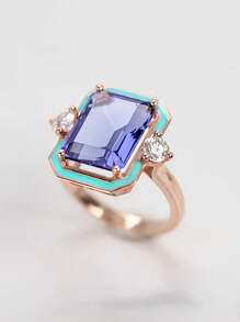 1pc Fashionable Women Purple Square Cubic Zirconia Stone Ring, Suitable For Engagement, Wedding, Valentine's Day Gift