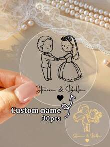 30-260张定制烫金婚礼贴纸，个性化姓名标签贴纸，定制日期圆形贴纸，可定制感谢贴纸，派对贴纸，定制姓名贴纸，金色，黑色，生日礼物，新郎新娘，信封，礼盒，背包，情人节，送给女朋友，男朋友，周年纪念，多功能，送给他的理想礼物，周年纪念，情人节，父亲节，毕业，婚礼，乔迁，温馨氛围，冬日优雅