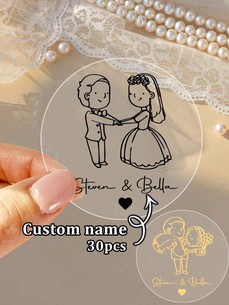 30-260张定制烫金婚礼贴纸，个性化姓名标签贴纸，定制日期圆形贴纸，可定制感谢贴纸，派对贴纸，定制姓名贴纸，金色，黑色，生日礼物，新郎新娘，信封，礼盒，背包，情人节，送给女朋友，男朋友，周年纪念，多功能，送给他的理想礼物，周年纪念，情人节，父亲节，毕业，婚礼，乔迁，温馨氛围，冬日优雅