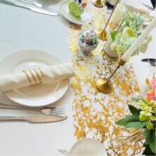 1入組閃亮鋁箔薄網桌布捲，派對、婚禮、聖誕節、感恩節、情人節的中央裝飾桌布 - 彩色 - 查看 11