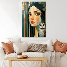1pc Framed Canvas Poster, Forest - Themed Girl With Owl Companion Wall Art Canvas Paintings, Ideal Gift For Bedroom Living Room Corridor, Wall Art, Room Decoration