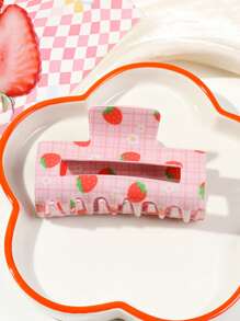 1 件醋酸纤维材质甜美清新夏日糖果色方形发夹，草莓、桃子、柠檬、西瓜水果印花，中号发饰 - 彩色 - 查看 4