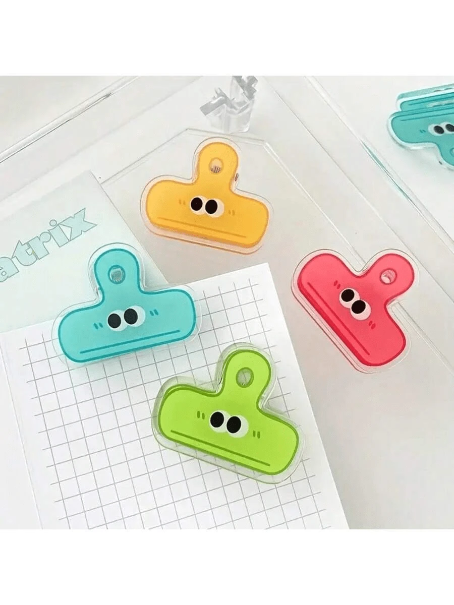 4 件可爱彩色亚克力脸夹 - 适用于办公室、学校和家庭用品装饰的纸张整理器 - 彩色 - 查看 1