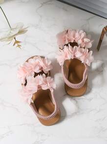 女童夏季网眼花朵松紧带休闲鞋，白色 - 粉色 - 查看 3