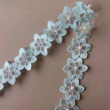 串珠蕾丝花边花卉刺绣丝带配珍珠 - 1 码，适用于 DIY 缝纫、工艺品、婚礼装饰和服装配饰（无轴） - 彩色 - 查看 17