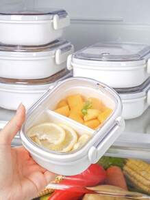 1 件简约时尚食品储存盒、便携式水果便当盒、冰箱食品保鲜盒、微波炉安全午餐盒、户外餐盒、学生午餐盒、学校用品 - 白色 - 查看 1
