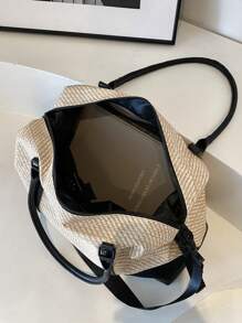 Fashionable Color Block Style Travel Bag With Large Capacity, Can Be Carried By Hand, Shoulder Or Cross-Body, Suitable For Short-Term Travel, Vacation, Gym And Other Occasions Back To School School Bag Travel Essentials Travel Organizer For Beach Summer Vacation Holiday Essentials Holiday Travel Accessories - Black - View 5