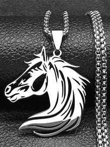 Colar de Aço Inoxidável com Cabeça de Cavalo Estética em Forma de Animal, Cores Ouro, Prata e Preto, Presente para Amantes de Cavalos, Homens e Mulheres