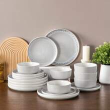 vancasso 36 Pieces Porcelain Dinnerware, Beige, Ceramic Tableware Set, Reactive Glazed Porcelain, Including Dinner Plates, Desserts Plates And Bowls, Service For 12 People - Beige - View 2