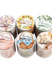 1 Roll PET Vintage Flower Basket Theme Washi Tape, Floral Series Decorative DIY Scrapbooking Materials For Planners/Notebooks/Journals/Diary/Cup/Calendar Etc. -Fresh Creative DIY Collage Scenery Materials