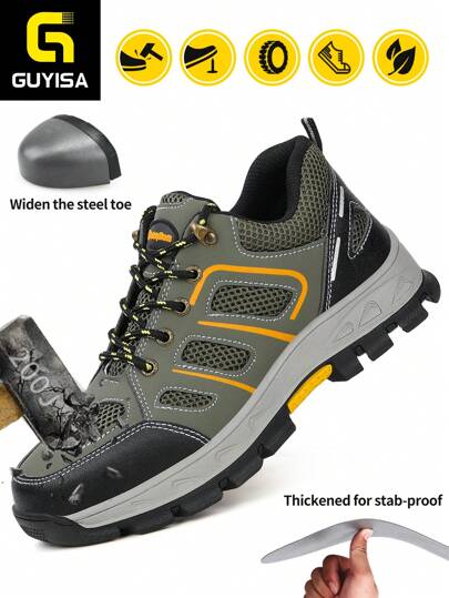 GUYISA 男士鞋，钢头靴，防滑，防刺穿，耐用，柔软舒适，低帮，适合工厂，车间，建筑工地，渐变色鞋底，时尚工作鞋（这是中国尺码，国际尺码可能有所不同，此款式偏小，请订购大一码！）