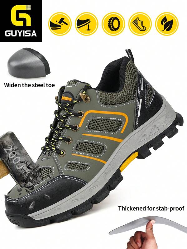 GUYISA Zapatos para hombres, botas con puntera de acero, antideslizantes, antipinchazos, duraderos, suaves y cómodos, de caña baja, adecuados para fábrica, taller, obra de construcción, suela de color degradado, zapatos de trabajo de moda (Este es el tamaño CN, el tamaño internacional puede diferir, este estilo es pequeño, ¡por favor pida un tamaño talla grande grande!)
