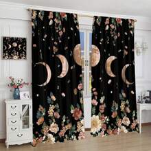 Wildflower Moon Curtains For Kitchen, Spring Flower Star Starry Night Sky Blue Full Moon Farmhouse Plant Botanical Nature Window Curtains For Bedroom Living Room, 28"(W) X 40"(H) - 月球-12 - 查看 4