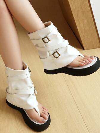 Thick Sole Thong Sandals For Women, Summer Chunky Heels, Versatile With Dresses And Jeans, Niche Design Roman Style Sandals, Fashion Flip Flops