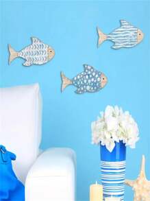 3 pezzi, decorazione da parete in legno a forma di pesce, tema nautico marittimo, scultura decorativa in legno a forma di pesce da appendere, per arredamento di case al lago o in riva al mare, decorazioni vintage per casa, bagno, camera da letto