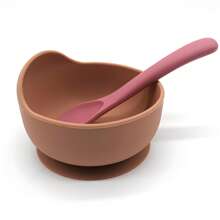 Bneseus 2 件套婴儿喂食用具套装硅胶碗勺帮助宝宝学习进食鼓励独立进食多种颜色混合的碗勺适合 6-24 个月的男孩和女孩作为节日礼物 - 蝸牛碗+彎曲勺 - 查看 4