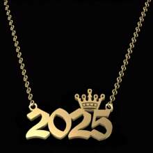 1pc Stainless Steel Year Engraved Necklace, Commemorative Unique Date, Birthday Crown Pendant Necklace, Birthday Gift, Elegant Minimalist Numeric Choker Collar Pendant Necklace