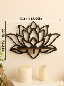 1pc Black Wooden Lotus Shaped Wall Hanging Decor Rack, Boho Style, Ideal For Meditation And Home Decor. This Wall Mounted Shelf Can Be Used To Display Crystals And Decorative Items, Suitable For Walls In Home, Bedroom, Living Room And More. - Black (flat Stand) - View 5
