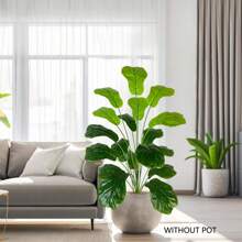 1pc 60-110cm New Artificial Fiddle Leaf Fig Ficus Tree Branch Green Plastic Leaves Modern Realistic Touch Fake Plant Indoor Outdoor Decor Faux Plant For Home Office Garden Room Decoration Gifts Birthday Graduation