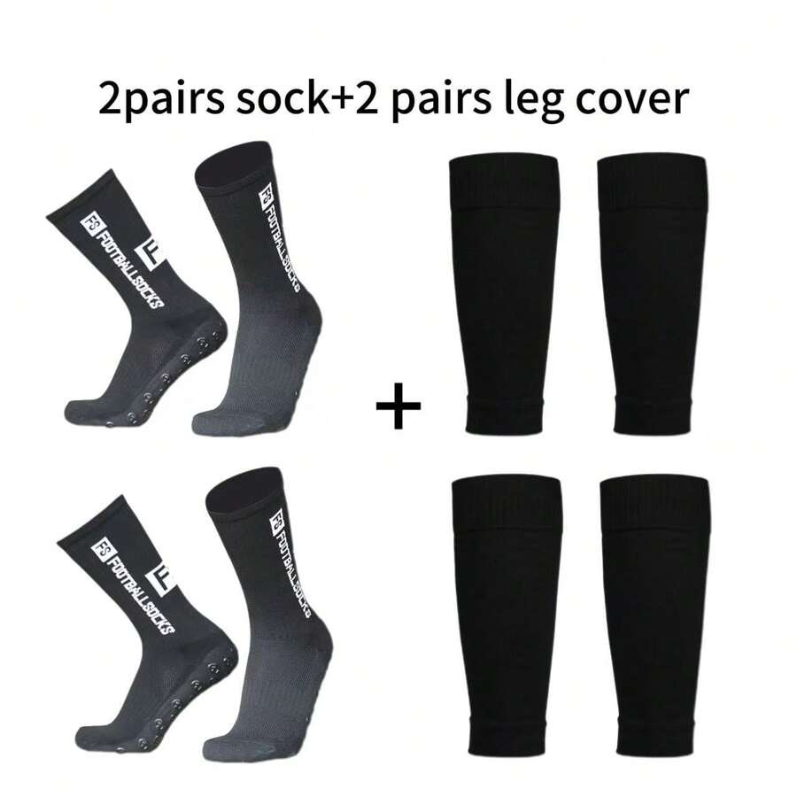 2 Pairs Anti-Slip Soccer Leg Warmers & 2 Pairs Outdoor Training Calf Leg Warmers, Sports Leg Warmers Set For Adults Men And Women - Multicolor - View 1