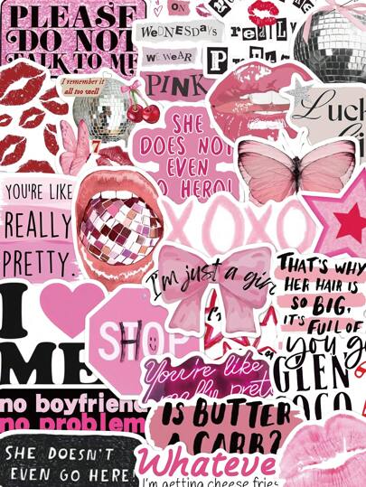 YWWBLD 50pcs Pink Mean Girl Quotes Stickers PVC Gift Cartoon Decoration Scrapbook Laptop Luggage Guitar Water Cup Phone Case DIY Decal