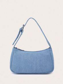 Minimalist Buckle Adjustable Shoulder Baguette Bag - Blue - View 1