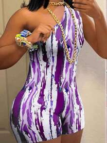 女士时尚扎染印花露肩紧身连衣裤春夏新款