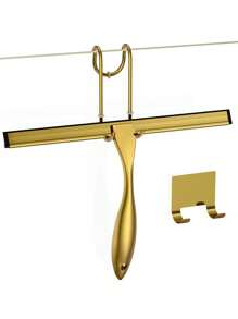 All-Purpose Stainless Steel Shower Squeegee For Shower Glass Door With 2 Adhesive Hooks, Bathroom Cleaner Tool Household Window Mirror Squeegee , Cleaning Tile Wall, Bathroom Decor Fall Decor Back To School - Gold - View 1