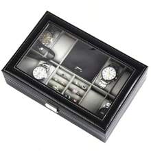 1 pieza Caja exhibidora de 8 compartimientos para relojes y anillos con ventana transparente, almacenamiento de joyas